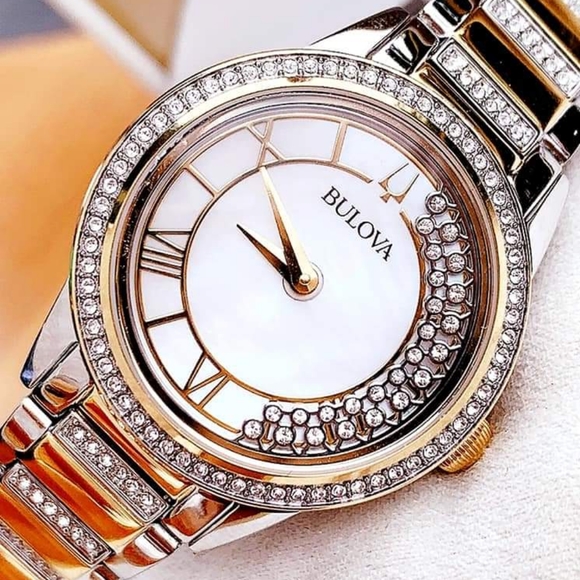 **SOLD** Bulova Crystal Turnstyle Mother of Pearl Dial Two-tone Ladies Watch - Picture 3 of 11